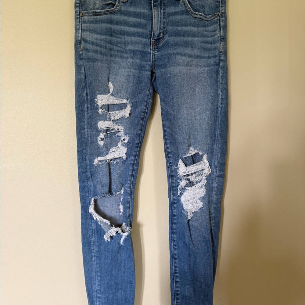 American Eagle Outfitters Blue Jeggings with Distressed Design
